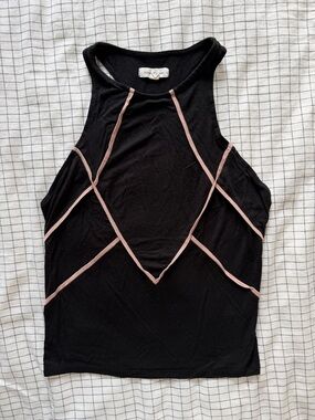Black Tank Top with Pink Trim - Women's Sleeveless Top